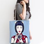 - Canta-5854-1 - Realhomes Fotoğraf Çeken Japon Kız Motifli Kumaş Plaj Çantası Realhomes