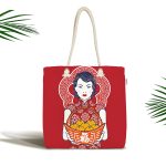 - Canta-5857 - Realhomes Meyve Sepetli Japon Kadın Desenli Kumaş Plaj Çantası Realhomes