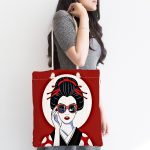 Gözlüklü Cool Japon Kadın Desenli Kumaş Plaj Çantası Realhomes