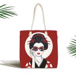 Gözlüklü Cool Japon Kadın Desenli Kumaş Plaj Çantası Realhomes