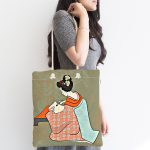 - Canta-5881-1 - Realhomes Geleneksel Kıyafetli Japon Kadın Figürü Dijital Baskılı Özel Tasarım Kumaş Plaj Çantası Realhomes
