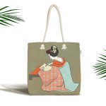 - Canta-5881 - Realhomes Geleneksel Kıyafetli Japon Kadın Figürü Dijital Baskılı Özel Tasarım Kumaş Plaj Çantası Realhomes