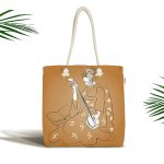 - Canta-5885 - Realhomes Geleneksel Japon Kadın Figürü Dijital Baskılı Özel Tasarım Kumaş Plaj Çantası Realhomes