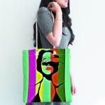 - Canta-6080-1 - Realhomes Renkli Çizgili Silüet Tasarımlı Dijital Baskılı Kumaş Plaj Çantası Realhomes