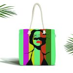 - Canta-6080 - Realhomes Renkli Çizgili Silüet Tasarımlı Dijital Baskılı Kumaş Plaj Çantası Realhomes