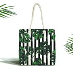 - Canta-6106 - Realhomes Realhomes Sütun Çizgiler Üzerinde Palmiye Baskılı Kumaş Plaj Çantası Realhomes