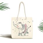 Beyaz Zeminde Sevimli Fil Tasarımlı Kumaş Plaj Çantası Realhomes