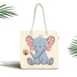 Beyaz Zeminde Sevimli Fil Tasarımlı Kumaş Plaj Çantası Realhomes