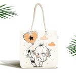 - Canta-6467 - Realhomes Sevimli Bebek Fil Çocuk Odası Dijital Baskılı Kumaş Plaj Çantası Realhomes