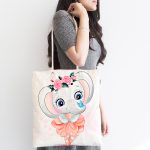 Sevimli Bebek Balerin Fil Çocuk Odası Dijital Baskılı Kumaş Plaj Çantası Realhomes