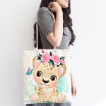 - Canta-6612-1 - Realhomes Sevimli Bebek Aslan Çocuk Odası Dijital Baskılı Kumaş Plaj Çantası Realhomes