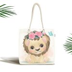 - Canta-6613 - Realhomes Sevimli Yavru Aslan Çocuk Odası Dijital Baskılı Kumaş Plaj Çantası Realhomes