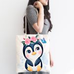 Sevimli Bebek Penguen Çocuk Odası Dijital Baskılı Kumaş Plaj Çantası Realhomes