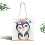 Sevimli Bebek Penguen Çocuk Odası Dijital Baskılı Kumaş Plaj Çantası Realhomes