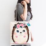 - Canta-6617-1 - Realhomes Sevimli Bebek Kirpi Çocuk Odası Dijital Baskılı Kumaş Plaj Çantası Realhomes