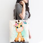 - Canta-6618-1 - Realhomes Sevimli Yavru Zürafa Çocuk Odası Dijital Baskılı Kumaş Plaj Çantası Realhomes