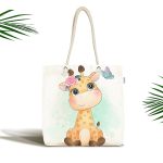 - Canta-6618 - Realhomes Sevimli Yavru Zürafa Çocuk Odası Dijital Baskılı Kumaş Plaj Çantası Realhomes