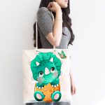 - Canta-6621-1 - Realhomes Sevimli Yeşil Bebek Dinozor Çocuk Odası Dijital Baskılı Kumaş Plaj Çantası Realhomes