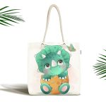 - Canta-6621 - Realhomes Sevimli Yeşil Bebek Dinozor Çocuk Odası Dijital Baskılı Kumaş Plaj Çantası Realhomes