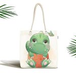 - Canta-6622 - Realhomes Sevimli Yeşil Yavru Dinozor Çocuk Odası Dijital Baskılı Kumaş Plaj Çantası Realhomes