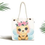 - Canta-6624 - Realhomes Sevimli Arı Çocuk Odası Dijital Baskılı Kumaş Plaj Çantası Realhomes