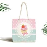 - Canta-67 - Realhomes Cup Cake Dijital Baskılı Kumaş Plaj Çantası Realhomes