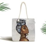 - Canta-6743 - Realhomes Realhomes Gri Zeminde Etnik Afrikan Woman Tasarımlı Kumaş Plaj Çantası Realhomes