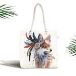 Beyaz Zeminde Suluboya Kurt Desenli Kumaş Plaj Çantası Realhomes