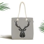 Gri Zeminde Geometrik Geyik Çizimli Kumaş Plaj Çantası Realhomes