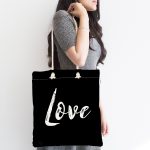 - Canta-6758-1 - Realhomes Siyah Zeminde Love Yazılı Kumaş Plaj Çantası Realhomes