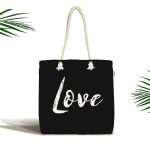 - Canta-6758 - Realhomes Siyah Zeminde Love Yazılı Kumaş Plaj Çantası Realhomes