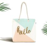 - Canta-7005 - Realhomes Gold Hello Yazılı Modern Motifler Dijital Baskılı Kumaş Plaj Çantası Realhomes