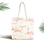 - Canta-7009 - Realhomes Mermer Motifli Gold İşlemeli Dijital Baskılı Kumaş Plaj Çantası Realhomes