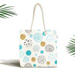 Beyaz Zeminde Mavi Gold Puanlı Dijital Baskılı Kumaş Plaj Çantası Realhomes
