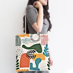 Ekru Zeminde Sanatsal Motifler Dijital Baskılı Kumaş Plaj Çantası Realhomes