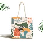 Ekru Zeminde Sanatsal Motifler Dijital Baskılı Kumaş Plaj Çantası Realhomes