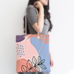 - Canta-7025-1 - Realhomes Soyut Rengarenk Zeminde Bohem Çiçek Motifli Dijital Baskılı Kumaş Plaj Çantası Realhomes