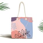 - Canta-7025 - Realhomes Soyut Rengarenk Zeminde Bohem Çiçek Motifli Dijital Baskılı Kumaş Plaj Çantası Realhomes