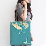 Turkuaz Zeminde Gold Detaylı Dijital Baskılı Kumaş Plaj Çantası Realhomes