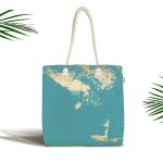 Turkuaz Zeminde Gold Detaylı Dijital Baskılı Kumaş Plaj Çantası Realhomes