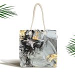Gold Detaylı Siyah Renkli Dijital Baskılı Kumaş Plaj Çantası Realhomes