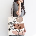 - Canta-7057-1 - Realhomes Geometrik Desenli Yaprak Motifli Dijital Baskılı Kumaş Plaj Çantası Realhomes