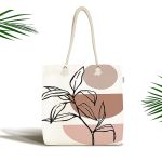 - Canta-7057 - Realhomes Geometrik Desenli Yaprak Motifli Dijital Baskılı Kumaş Plaj Çantası Realhomes