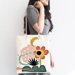 Sanatsal Motifli Çiçek Detaylı Dijital Baskılı Kumaş Plaj Çantası Realhomes