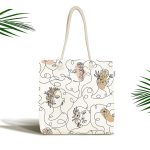 Beyaz Zeminde Bayan Desenli Dijital Baskılı Kumaş Plaj Çantası Realhomes
