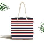 Beyaz Zeminde Renkli Çizgi Detaylı Dijital Baskılı Kumaş Plaj Çantası Realhomes