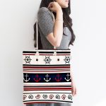 Bordo Lacivert Renkli Çapa Dümen Temalı Dijital Baskılı Kumaş Plaj Çantası Realhomes