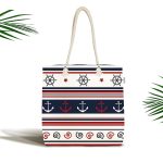 Bordo Lacivert Renkli Çapa Dümen Temalı Dijital Baskılı Kumaş Plaj Çantası Realhomes