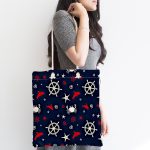 Lacivert Zeminli Renkli Yunus Desenli Dijital Baskılı Kumaş Plaj Çantası Realhomes