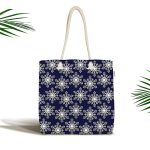 Lacivert Zeminli Beyaz Kar tanesi Desenli Dijital Baskılı Kumaş Plaj Çantası Realhomes
